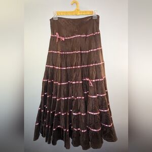 Vintage Betsey Johnson A-line Brown with pink Ribbon and Bow Details